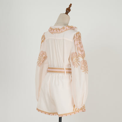 Loose Shirt With Ruffled Collar Elastic Waist Shorts Two Piece Set