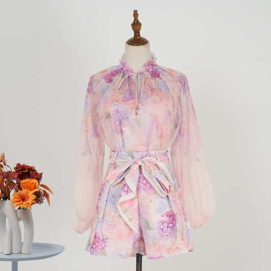 Print Top & Shorts Three Piece Set