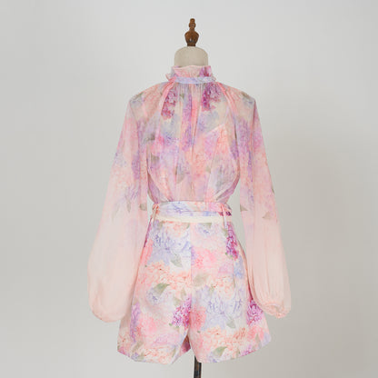 Print Top & Shorts Three Piece Set