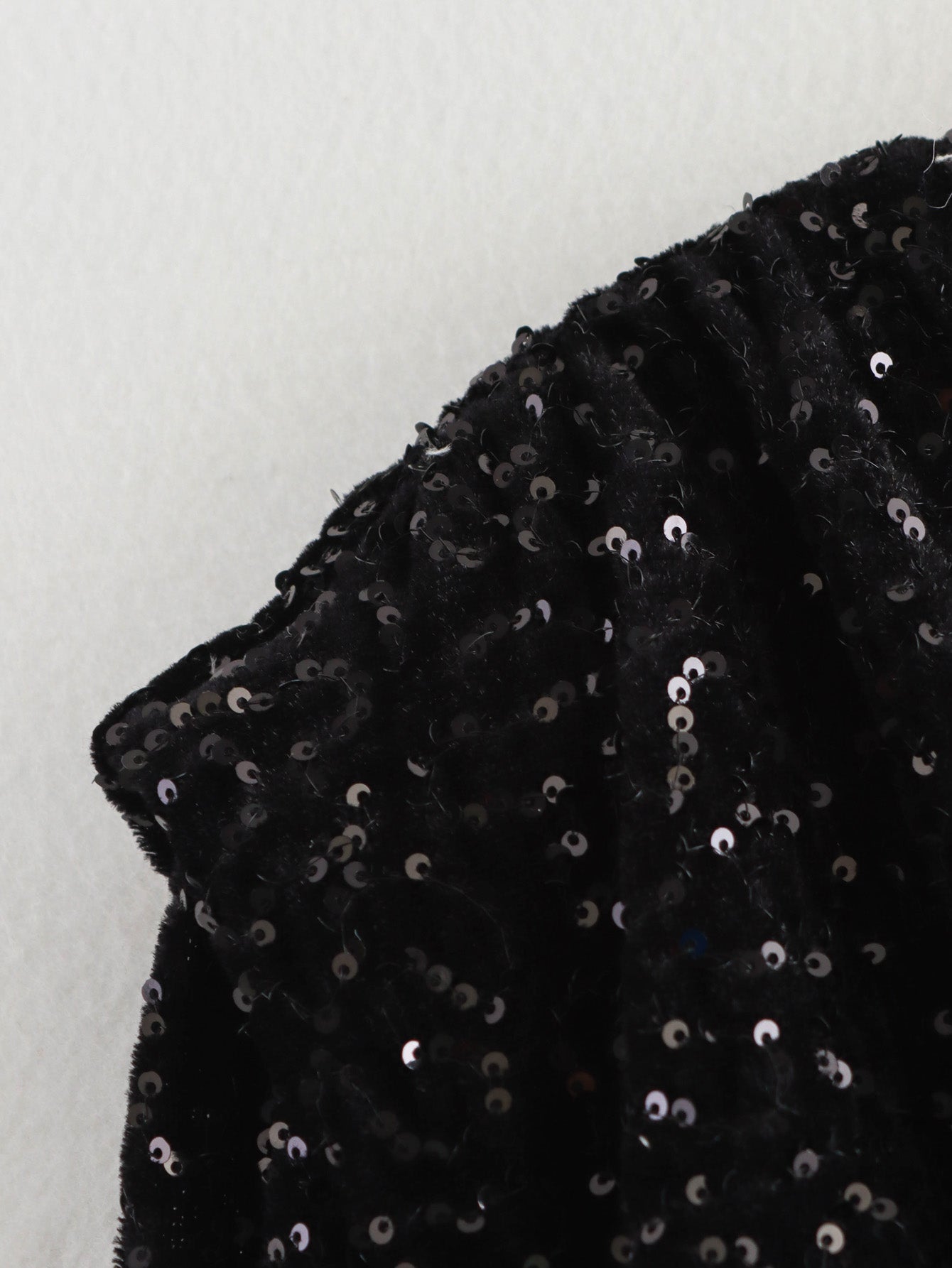 Sequin Black Padded Shoulder Dress