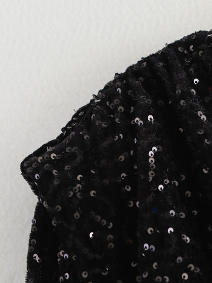 Sequin Black Padded Shoulder Dress