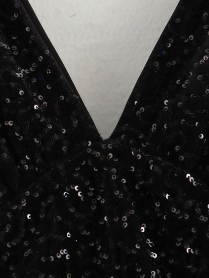 Sequin Black Padded Shoulder Dress