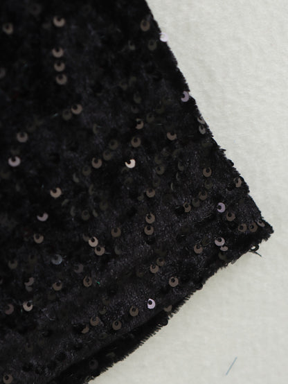 Sequin Black Padded Shoulder Dress