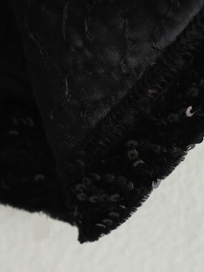 Sequin Black Padded Shoulder Dress