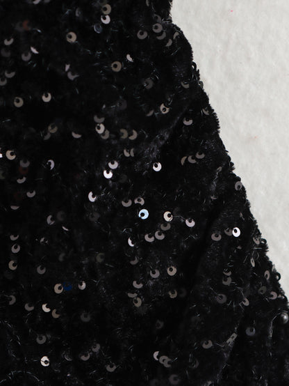 Sequin Black Padded Shoulder Dress