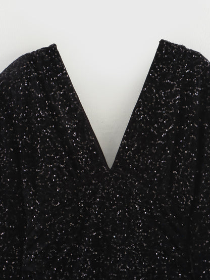 Sequin Black Padded Shoulder Dress