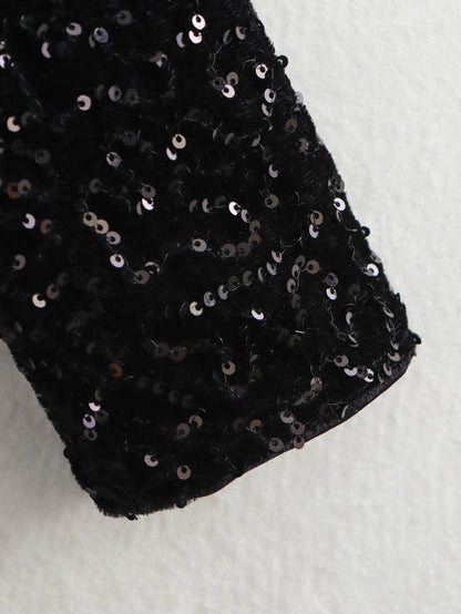 Sequin Black Padded Shoulder Dress