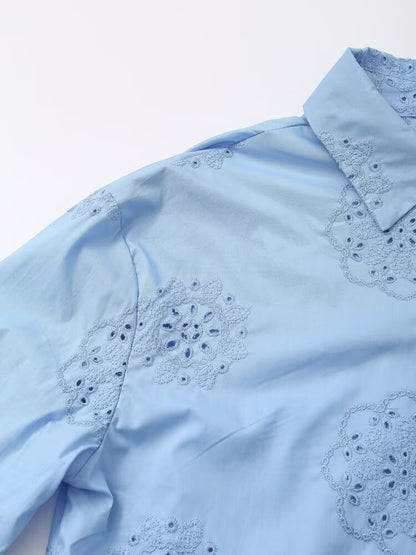 Women Clothing Top Product Embroidered Decorative Poplin Shirt
