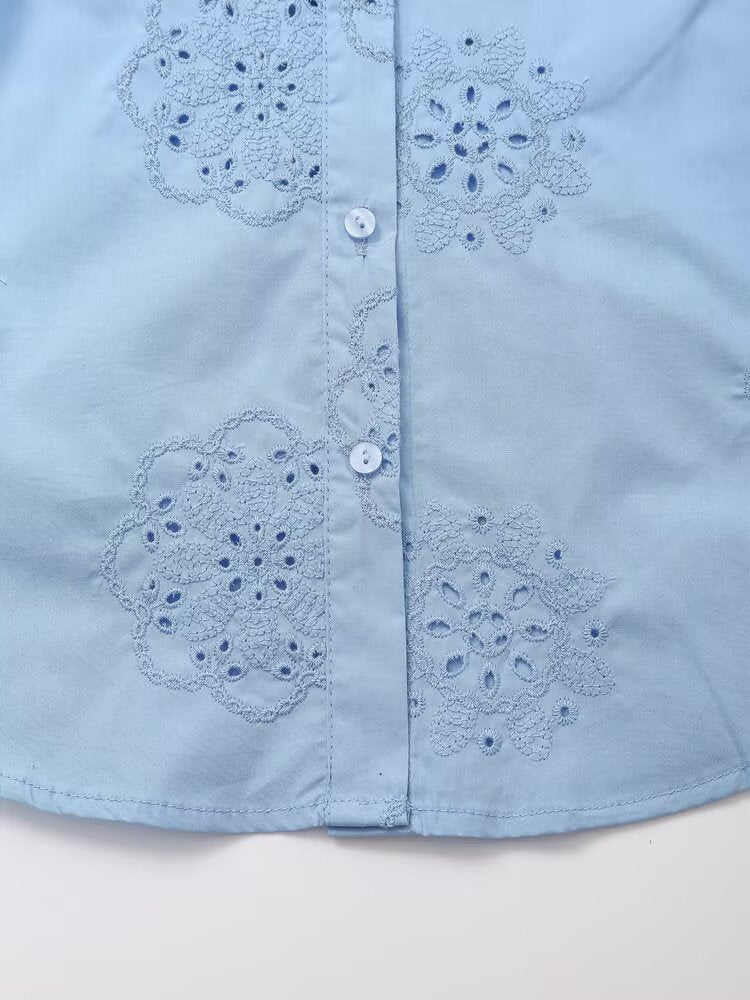 Women Clothing Top Product Embroidered Decorative Poplin Shirt