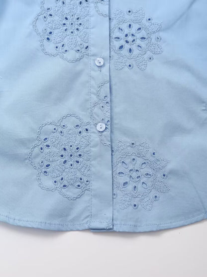 Women Clothing Top Product Embroidered Decorative Poplin Shirt