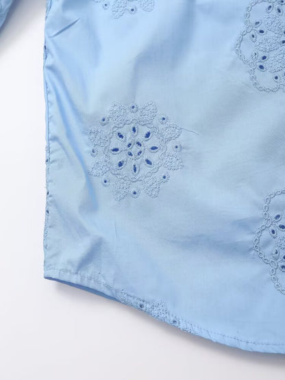 Women Clothing Top Product Embroidered Decorative Poplin Shirt