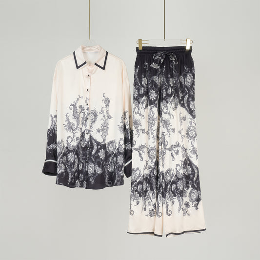 Two Piece Set Casual Long Sleeved Blouse & Pants