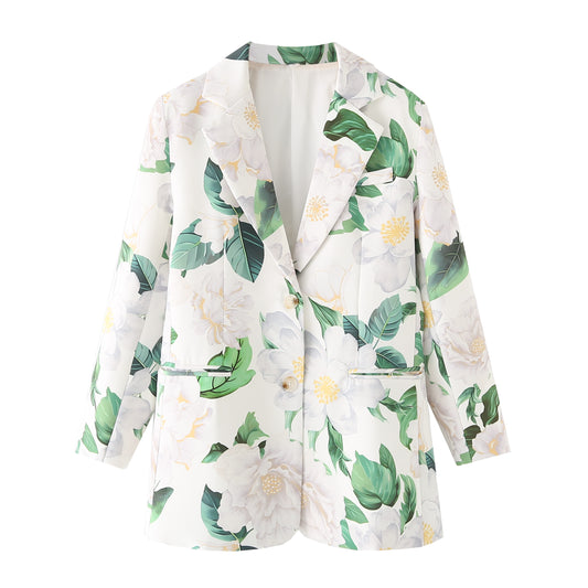 Loose Floral Printed Blazer