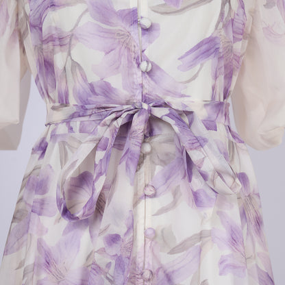 Elegant Short Sleeved Long Dress With Printed Pattern