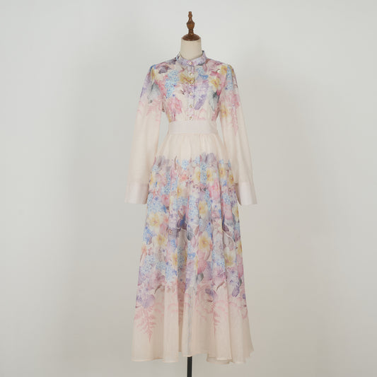 Long Sleeved Floral Printed Blouse & Skirt Set