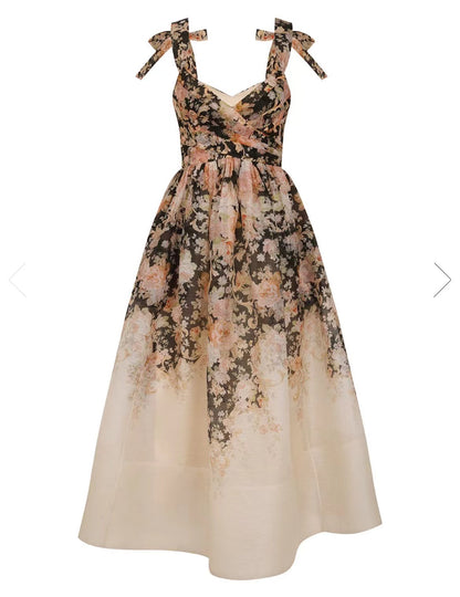 Lady Sweet Bow Tie Strap Dress In Mid Length