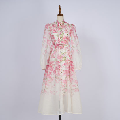 Vacation Style Patterned Buttoned Dress