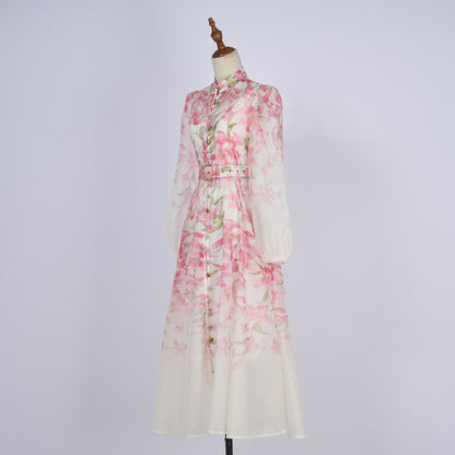 Vacation Style Patterned Buttoned Dress