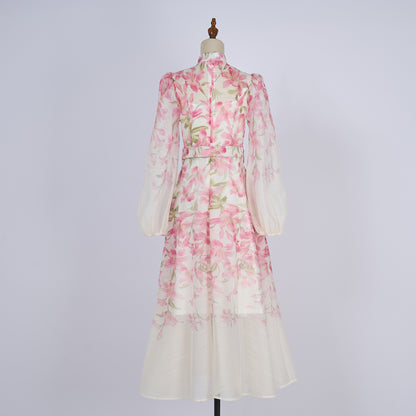 Vacation Style Patterned Buttoned Dress