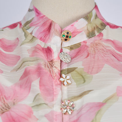 Vacation Style Patterned Buttoned Dress