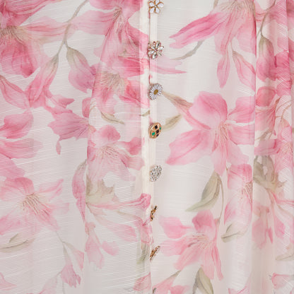Vacation Style Patterned Buttoned Dress