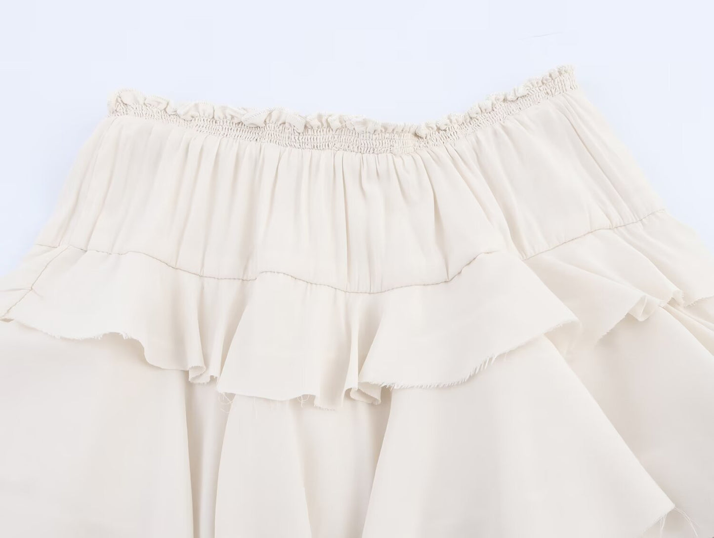 Ivory Tiered Mid Waist Midi Skirt