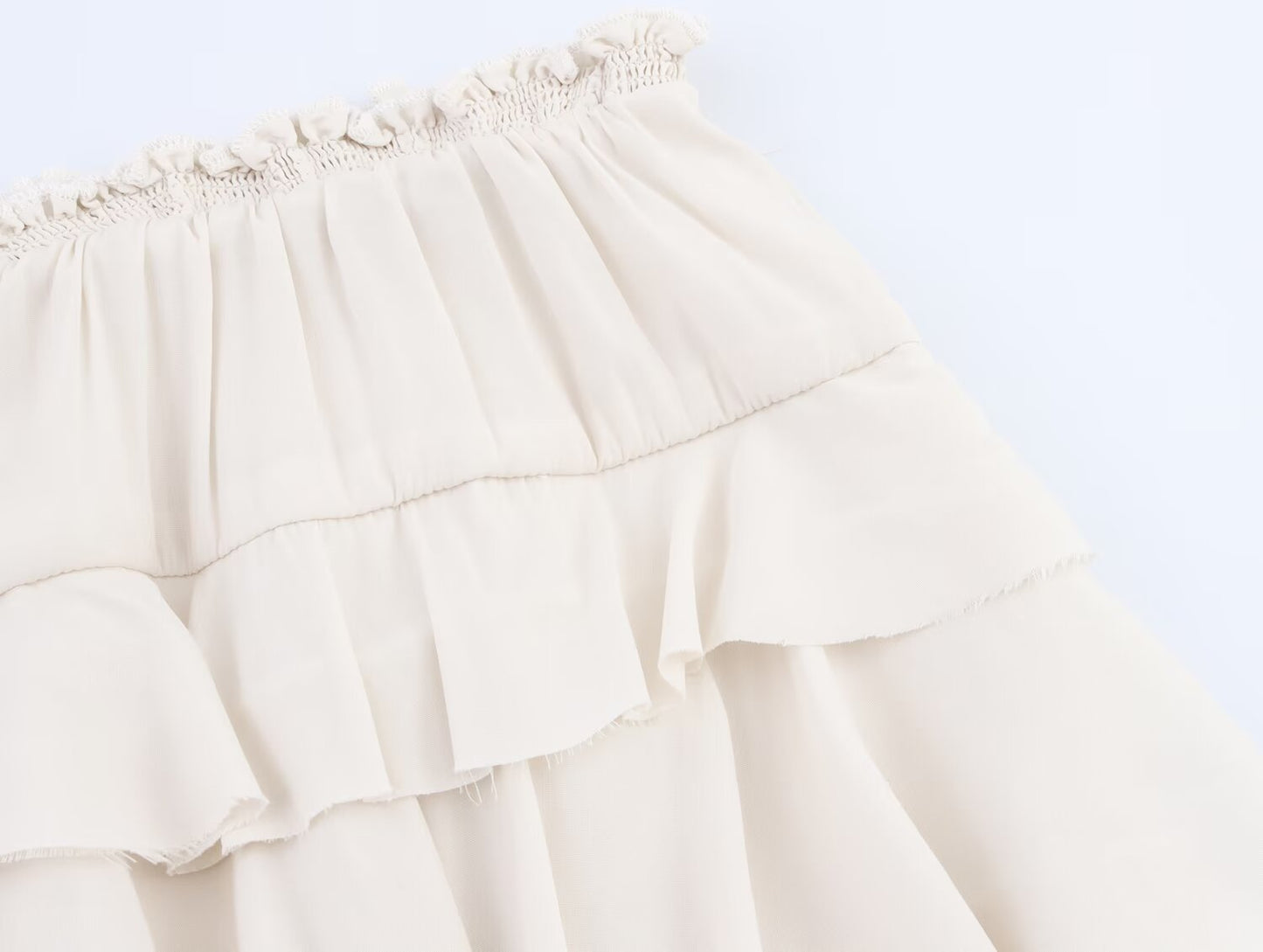 Ivory Tiered Mid Waist Midi Skirt
