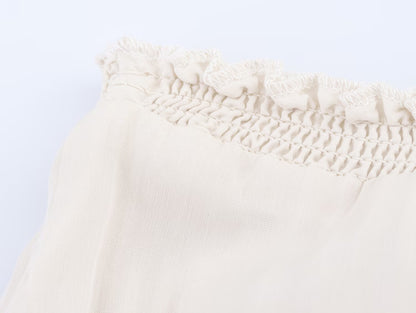 Ivory Tiered Mid Waist Midi Skirt
