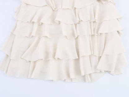 Ivory Tiered Mid Waist Midi Skirt