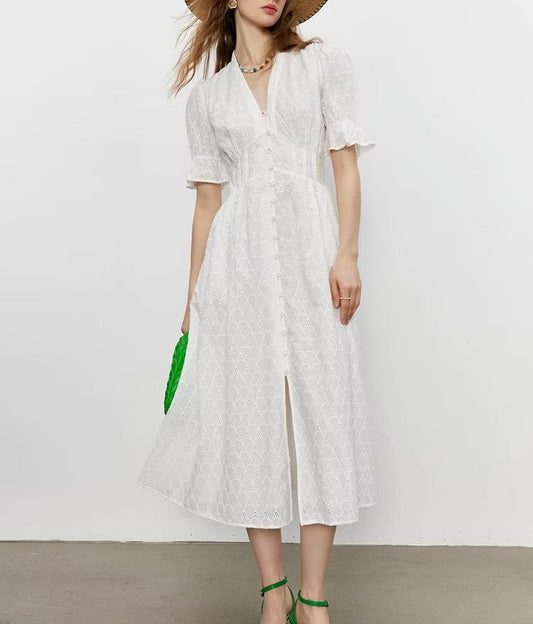 Embroidered Short Sleeve Midi Dress