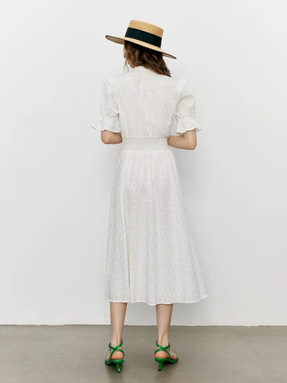 Embroidered Short Sleeve Midi Dress
