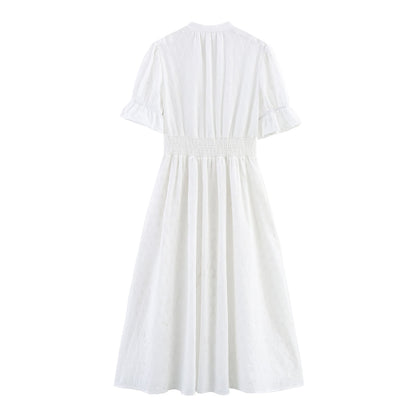 Embroidered Short Sleeve Midi Dress