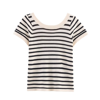 Stylish Simple round neck Striped knitted Top