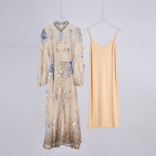 Long Sleeve Printed Button Dress
