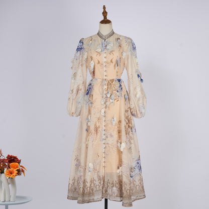 Long Sleeve Printed Button Dress