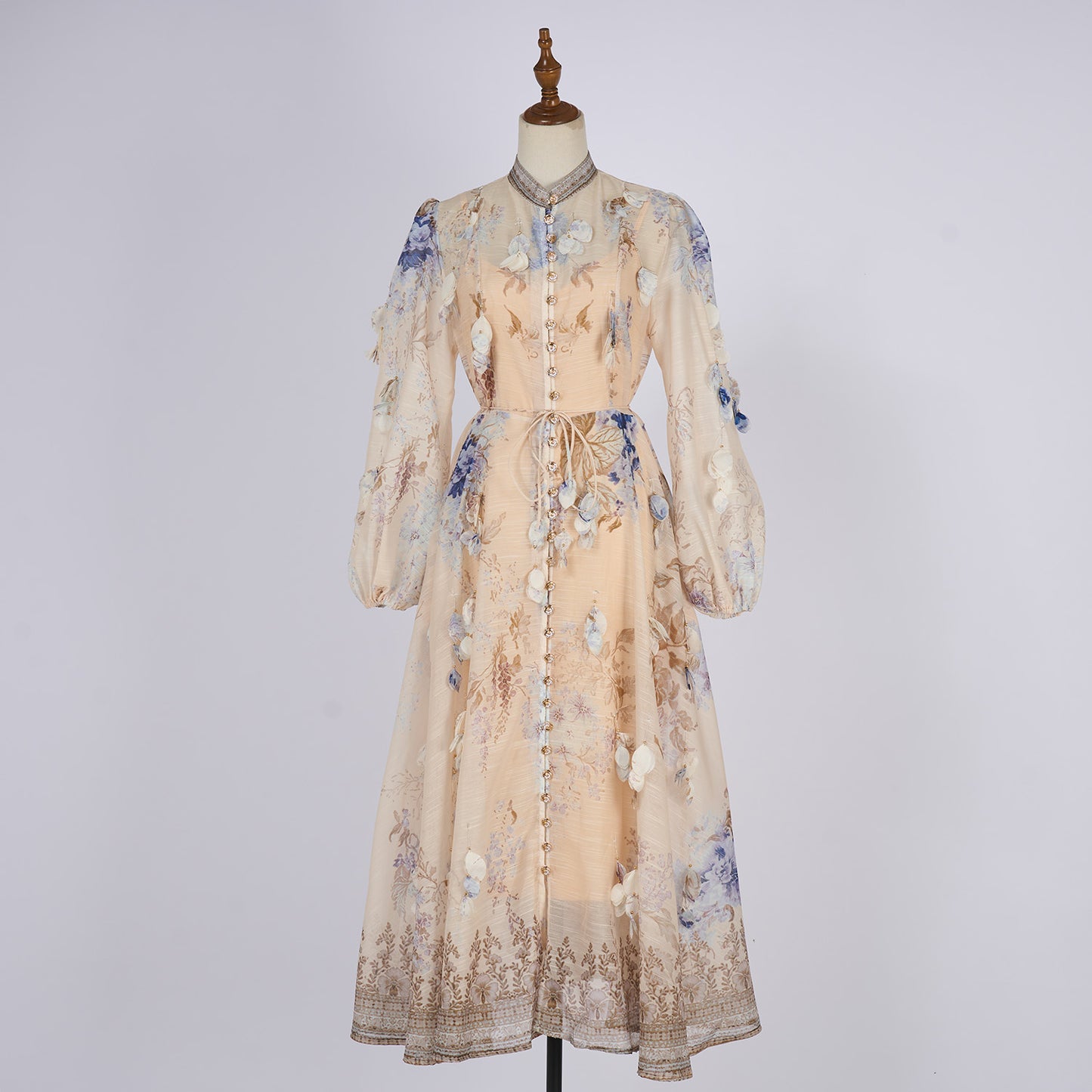 Long Sleeve Printed Button Dress
