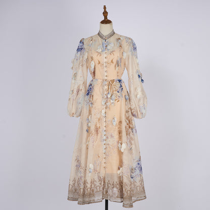 Long Sleeve Printed Button Dress