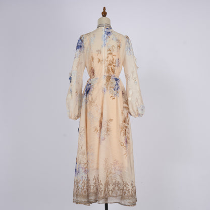 Long Sleeve Printed Button Dress