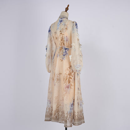 Long Sleeve Printed Button Dress