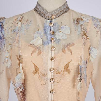 Long Sleeve Printed Button Dress