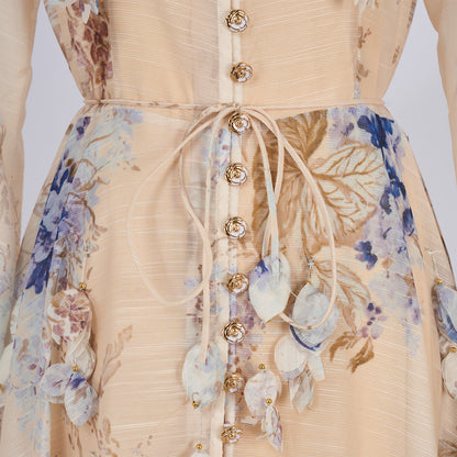 Long Sleeve Printed Button Dress