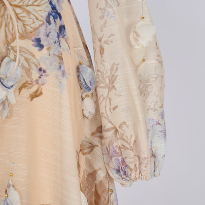 Long Sleeve Printed Button Dress