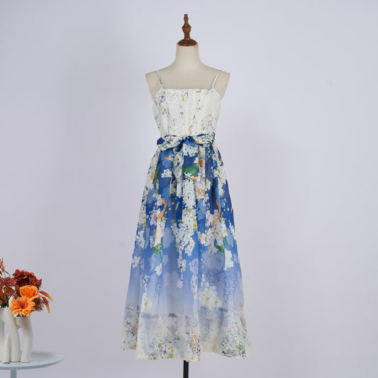 Fishbone Floral Midi Dress