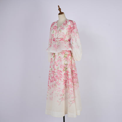 Long Sleeved Linen blend Shirt And Skirt Set