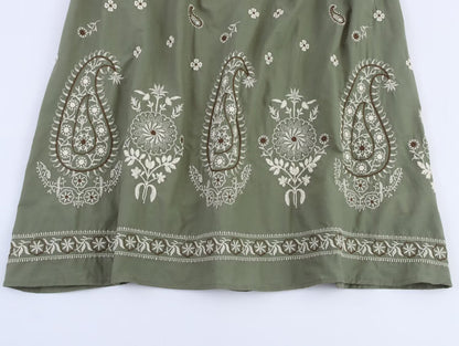 Green Elegant Embroidery Halter Dress
