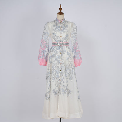 Lantern Sleeve Retro Printed Dress