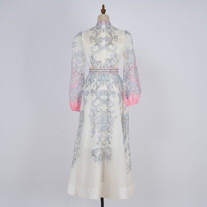 Lantern Sleeve Retro Printed Dress