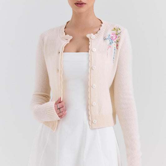 Soft Pink Floral Embroidered Cardigan