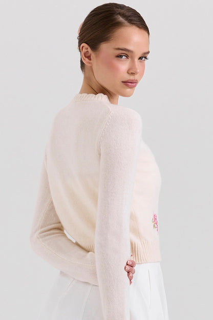 Soft Pink Floral Embroidered Cardigan