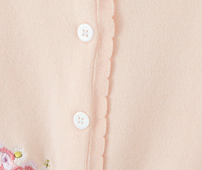 Soft Pink Floral Embroidered Cardigan